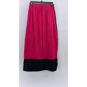XIAO Women's Pink-Black Elastic-Waist Pull-On Midi A-Line Skirt SZ S